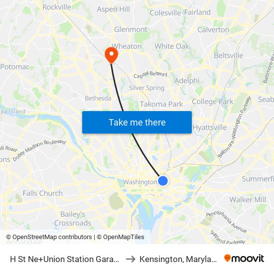 H St Ne+Union Station Garage to Kensington, Maryland map