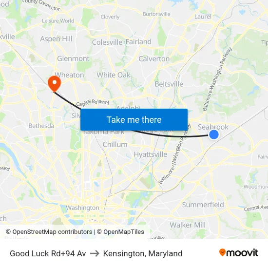 Good Luck Rd+94 Av to Kensington, Maryland map