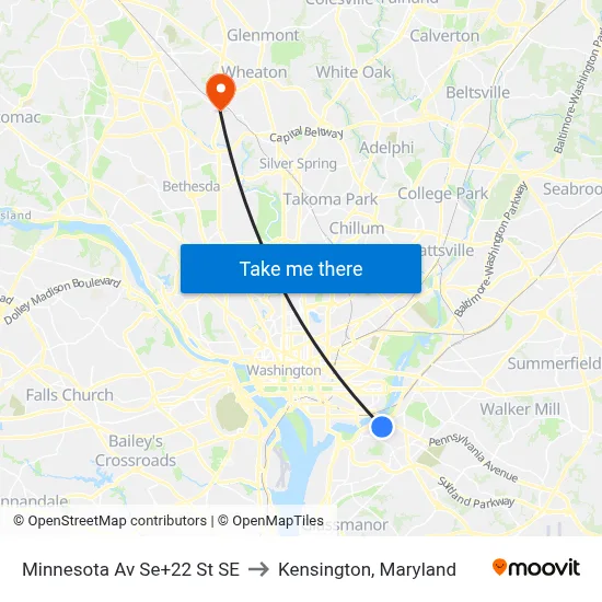 Minnesota Av Se+22 St SE to Kensington, Maryland map