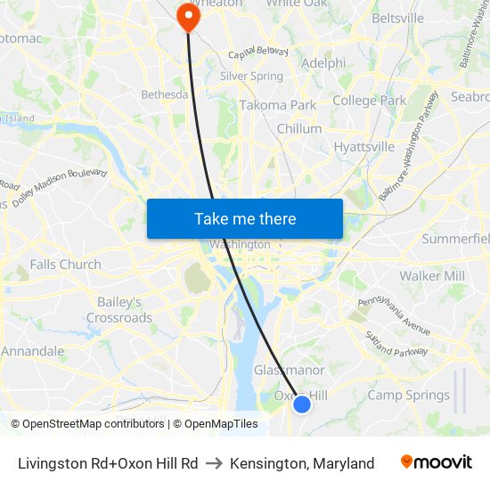 Livingston Rd+Oxon Hill Rd to Kensington, Maryland map