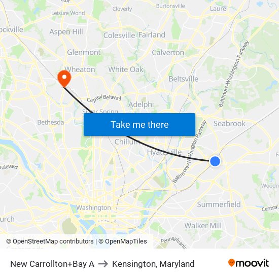 New Carrollton+Bay A to Kensington, Maryland map