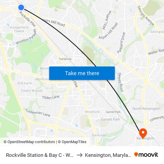 Rockville Station & Bay C - West to Kensington, Maryland map