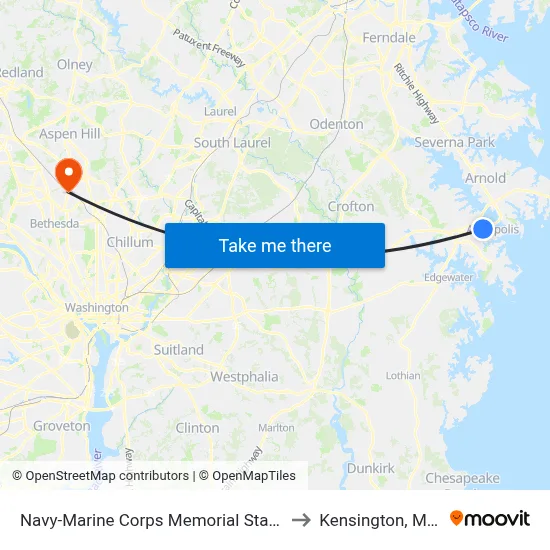 Navy-Marine Corps Memorial Stadium (Stop 3) to Kensington, Maryland map