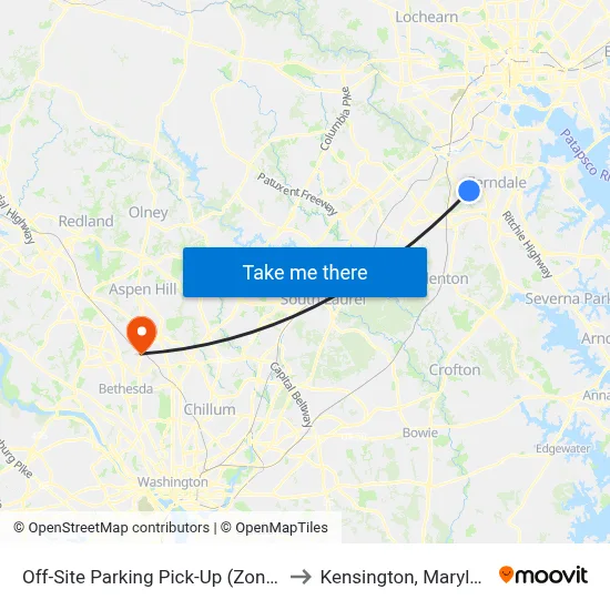 Off-Site Parking Pick-Up (Zone 4) to Kensington, Maryland map