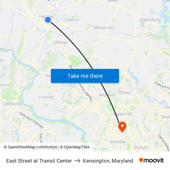 East Street at Transit Center to Kensington, Maryland map