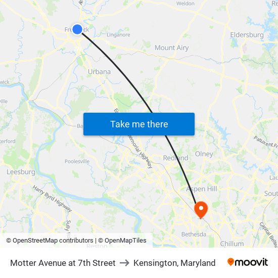 Motter Avenue at 7th Street to Kensington, Maryland map