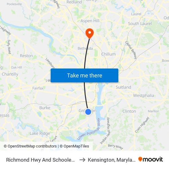 Richmond Hwy And Schooley Dr to Kensington, Maryland map