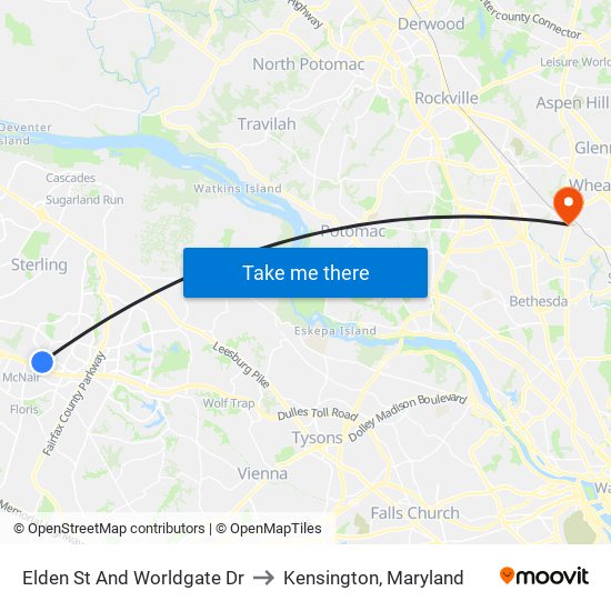 Elden St And Worldgate Dr to Kensington, Maryland map