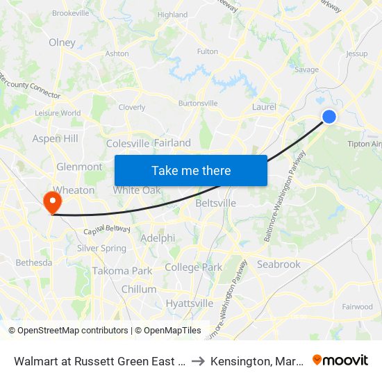 Walmart at Russett Green East - Laurel to Kensington, Maryland map