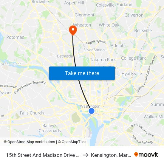 15th Street And Madison Drive NW (Sb) to Kensington, Maryland map