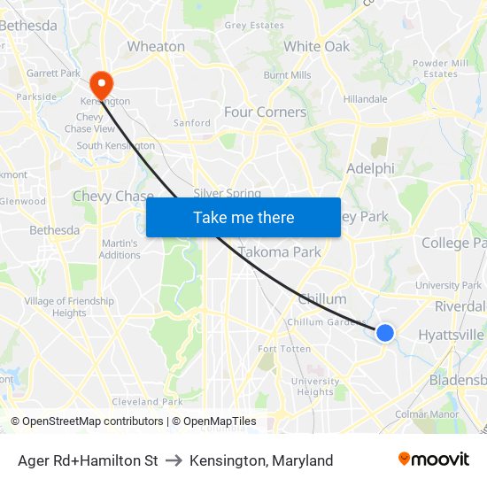Ager Rd+Hamilton St to Kensington, Maryland map