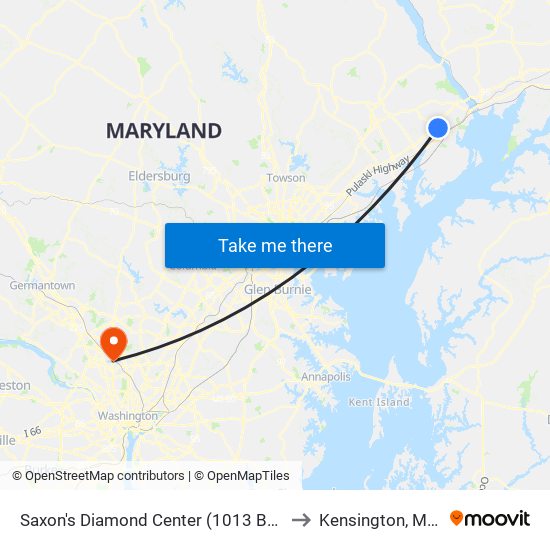Saxon's  Diamond Center (1013 Beards Hill Rd) to Kensington, Maryland map