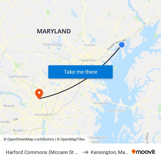 Harford Commons (Mccann St & Starr St) to Kensington, Maryland map