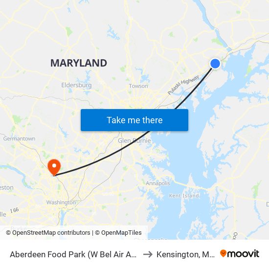 Aberdeen Food Park (W Bel Air Ave & Baker St) to Kensington, Maryland map