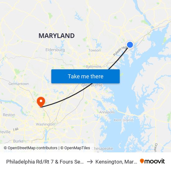 Philadelphia Rd/Rt 7 & Fours Seasons Dr to Kensington, Maryland map