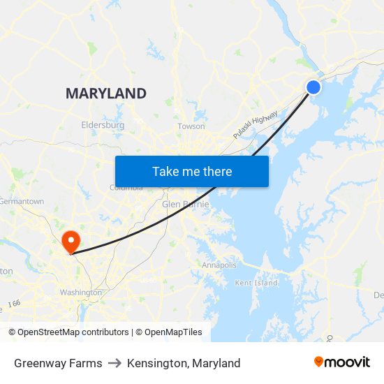 Greenway Farms to Kensington, Maryland map