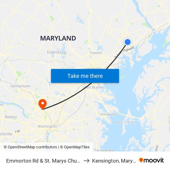 Emmorton Rd & St. Marys Church Rd to Kensington, Maryland map