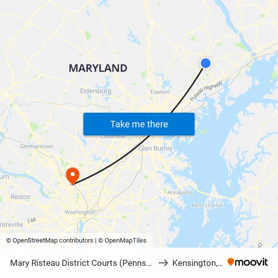 Mary Risteau District Courts (Pennsylvania Ave Near Bond St) to Kensington, Maryland map