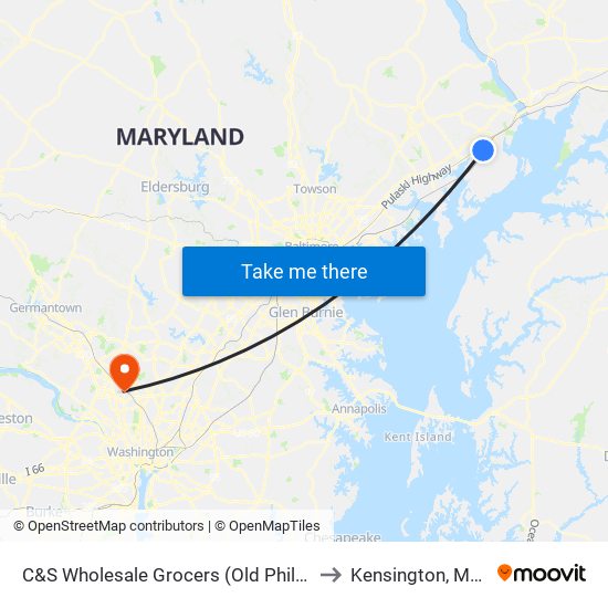 C&S Wholesale Grocers (Old Philadelphia Rd) to Kensington, Maryland map