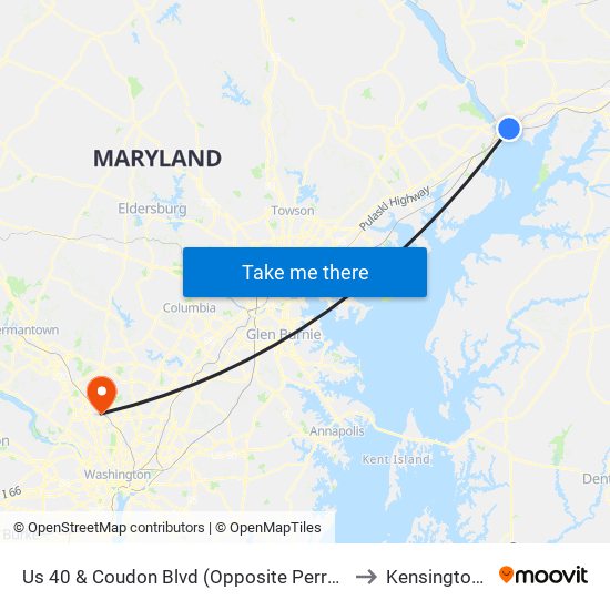 Us 40 & Coudon Blvd (Opposite Perryville Station Shopping Center) to Kensington, Maryland map