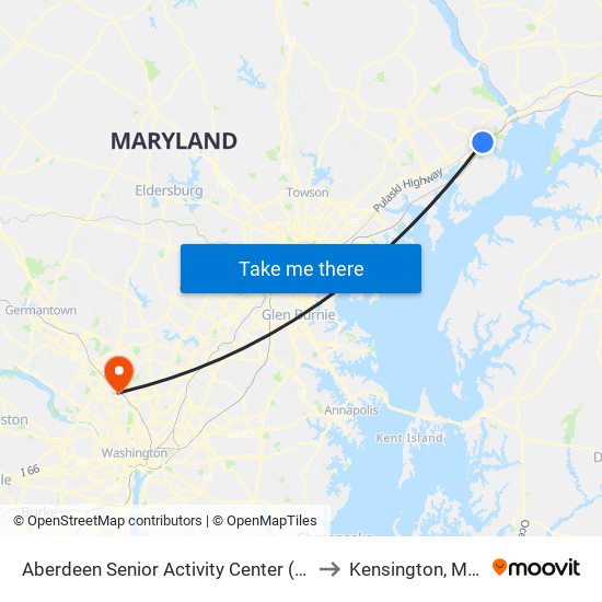 Aberdeen Senior Activity Center (7 Franklin St) to Kensington, Maryland map