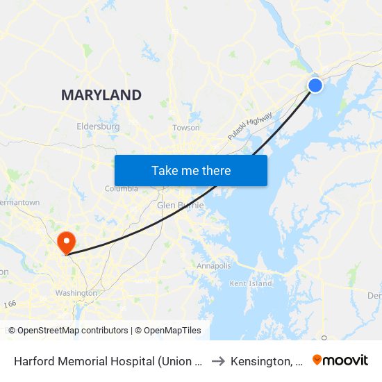 Harford Memorial Hospital (Union Ave & Revolution St) to Kensington, Maryland map