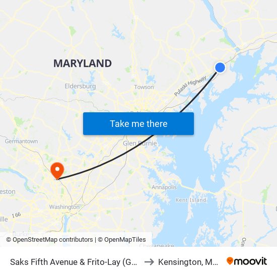 Saks Fifth Avenue & Frito-Lay (Guard Shack) to Kensington, Maryland map