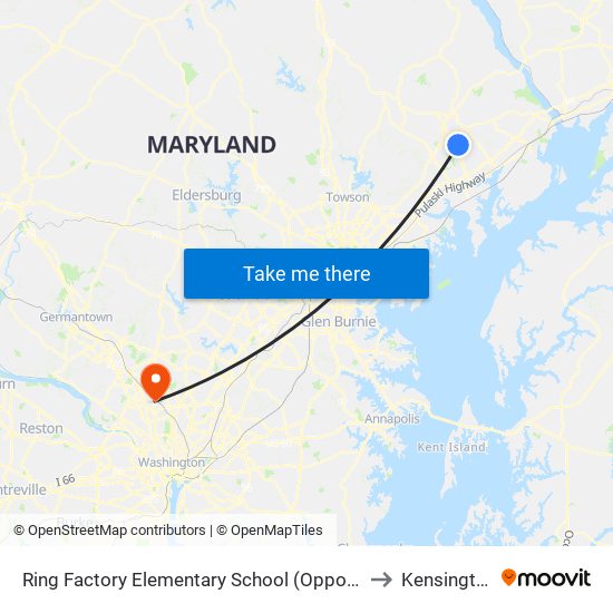Ring Factory Elementary School (Opposite Emmorton Rd/Rt 924 & Lexington Rd) to Kensington, Maryland map