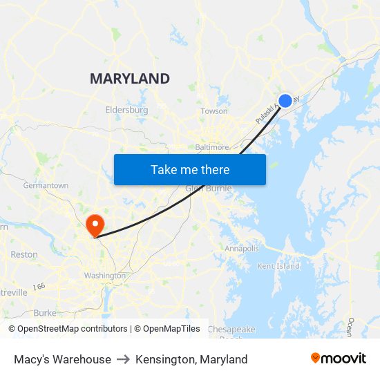 Macy's Warehouse to Kensington, Maryland map