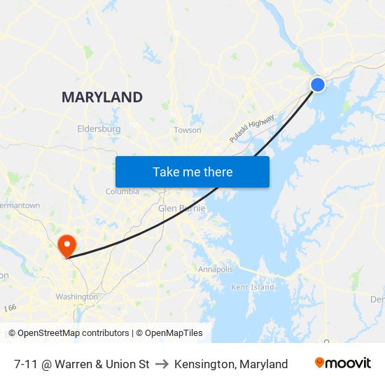 7-11 @ Warren & Union St to Kensington, Maryland map
