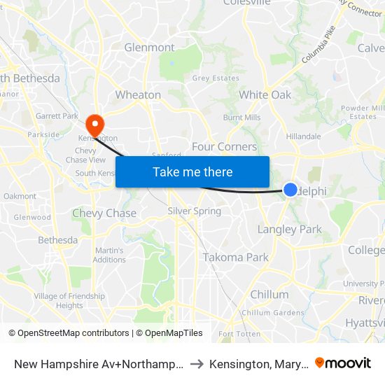New Hampshire Av+Northampton Dr to Kensington, Maryland map