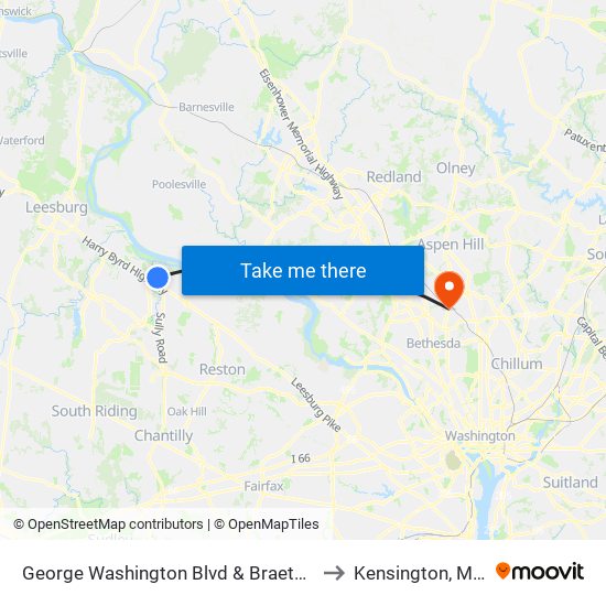 George Washington Blvd & Braeton Bay Terrace to Kensington, Maryland map