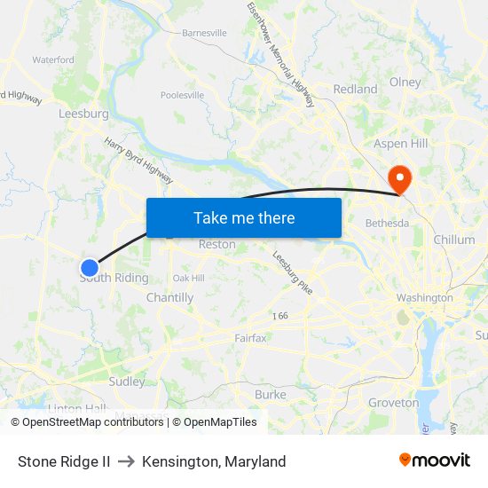 Stone Ridge II to Kensington, Maryland map