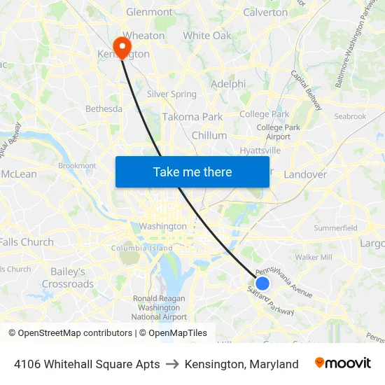 4106 Whitehall Square Apts to Kensington, Maryland map