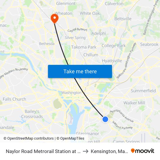 Naylor Road Metrorail Station at Bus Bay H to Kensington, Maryland map