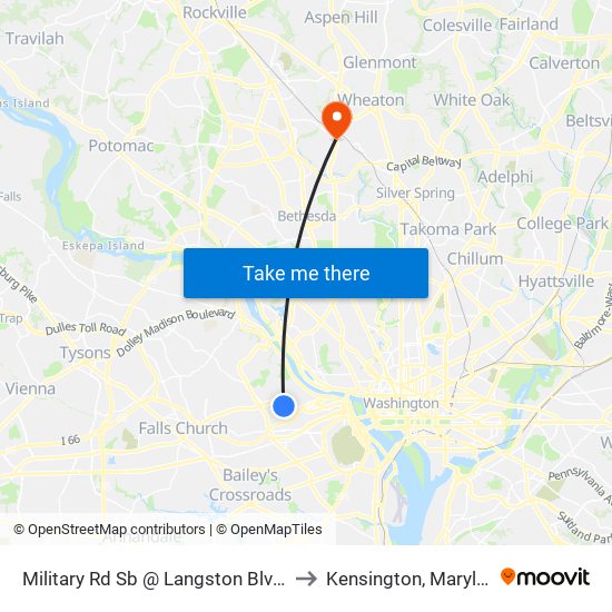 Military Rd Sb @ Langston Blvd Ns to Kensington, Maryland map