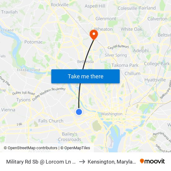 Military Rd Sb @ Lorcom Ln FS to Kensington, Maryland map