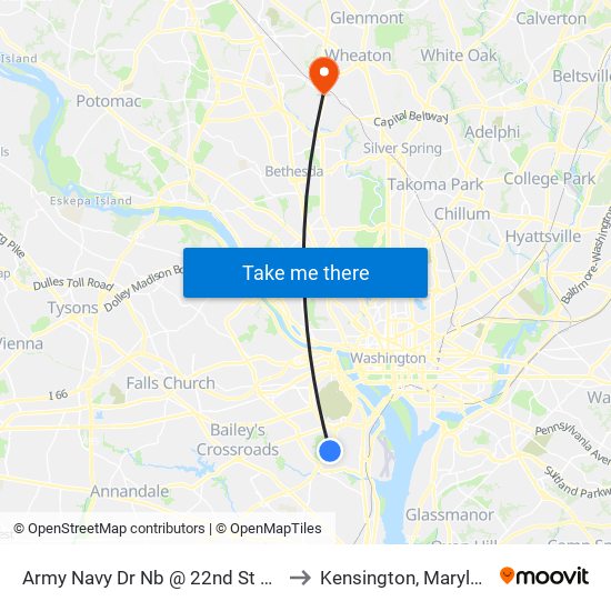 Army Navy Dr Nb @ 22nd St S FS to Kensington, Maryland map