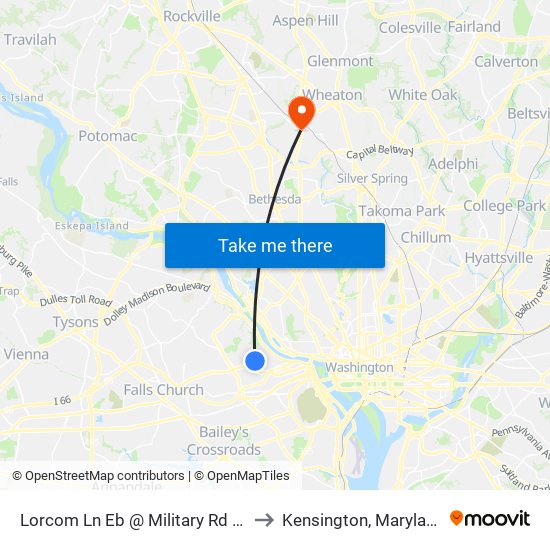 Lorcom Ln Eb @ Military Rd FS to Kensington, Maryland map