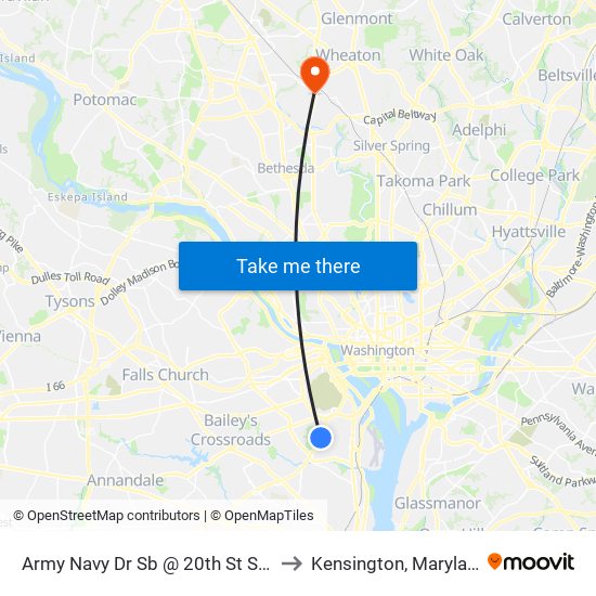 Army Navy Dr Sb @ 20th St S Ns to Kensington, Maryland map