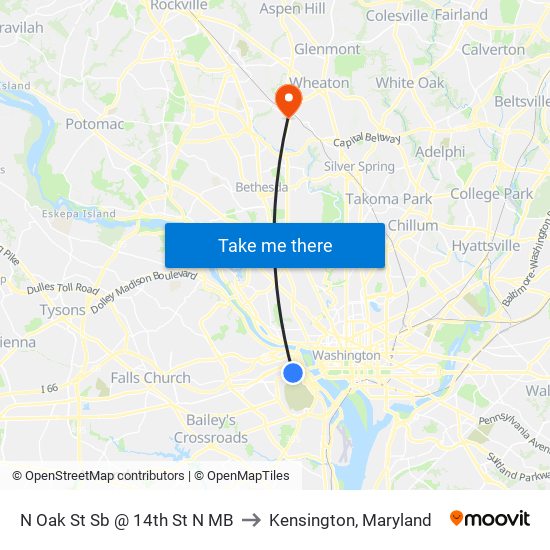 N Oak St Sb @ 14th St N MB to Kensington, Maryland map