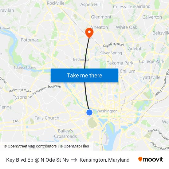 Key Blvd Eb @ N Ode St Ns to Kensington, Maryland map