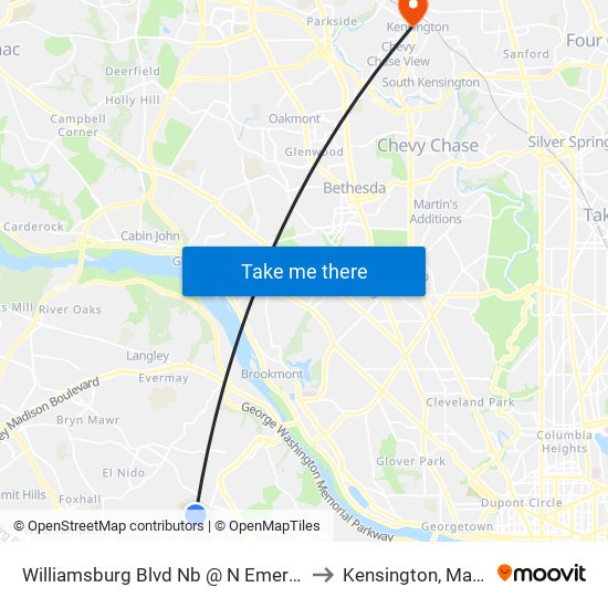 Williamsburg Blvd Nb @ N Emerson St Ns to Kensington, Maryland map