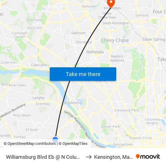 Williamsburg Blvd Eb @ N Columbus St Ns to Kensington, Maryland map