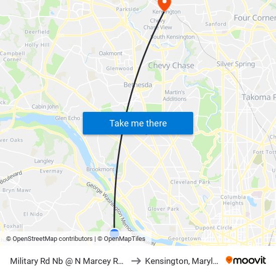 Military Rd Nb @ N Marcey Rd Ns to Kensington, Maryland map