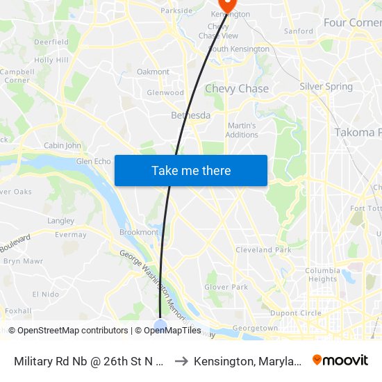 Military Rd Nb @ 26th St N Ns to Kensington, Maryland map