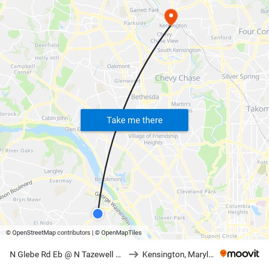 N Glebe Rd Eb @ N Tazewell St FS to Kensington, Maryland map