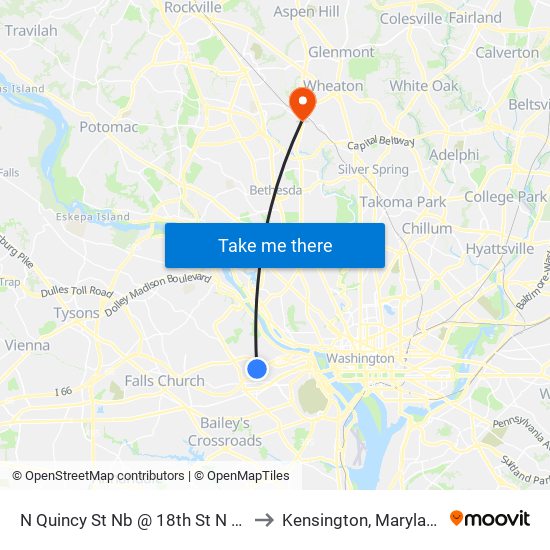N Quincy St Nb @ 18th St N Ns to Kensington, Maryland map