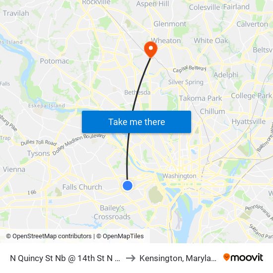 N Quincy St Nb @ 14th St N FS to Kensington, Maryland map