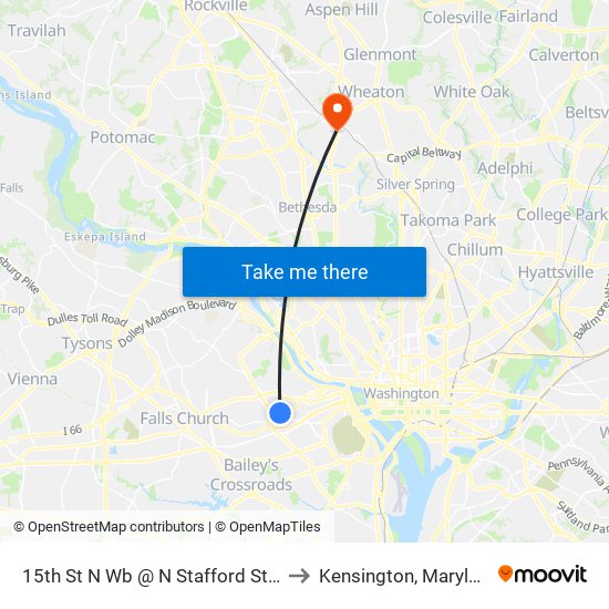 15th St N Wb @ N Stafford St Ns to Kensington, Maryland map